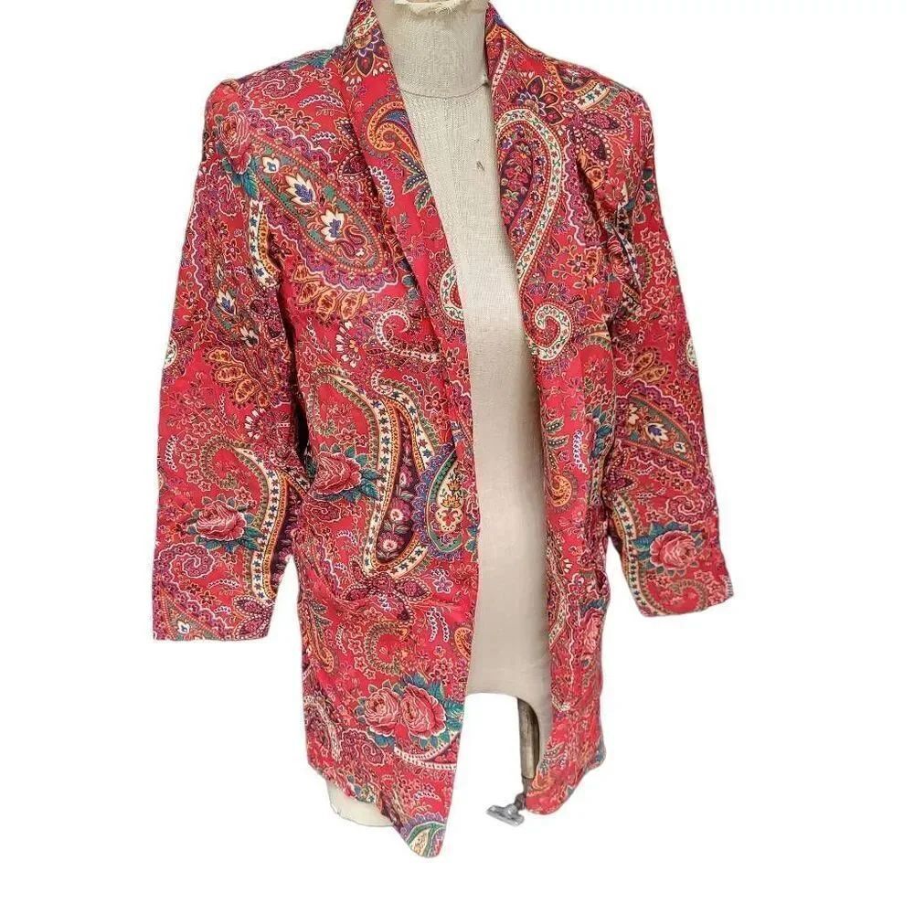 Stunning Vintage 90s Leo by Shelli Segal 100% Cotton Paisley Blazer- M